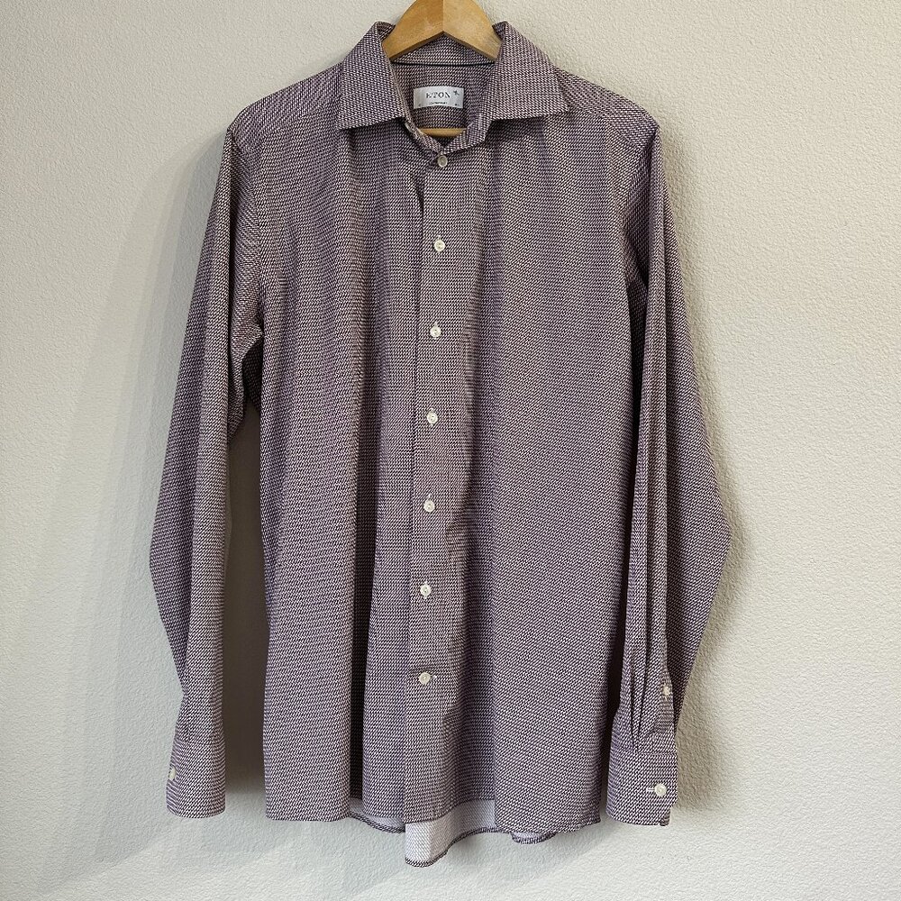 Eton Mens Dress Shirt 16.5 42 Contemporary Geometric Print Button Up Long Sleeve